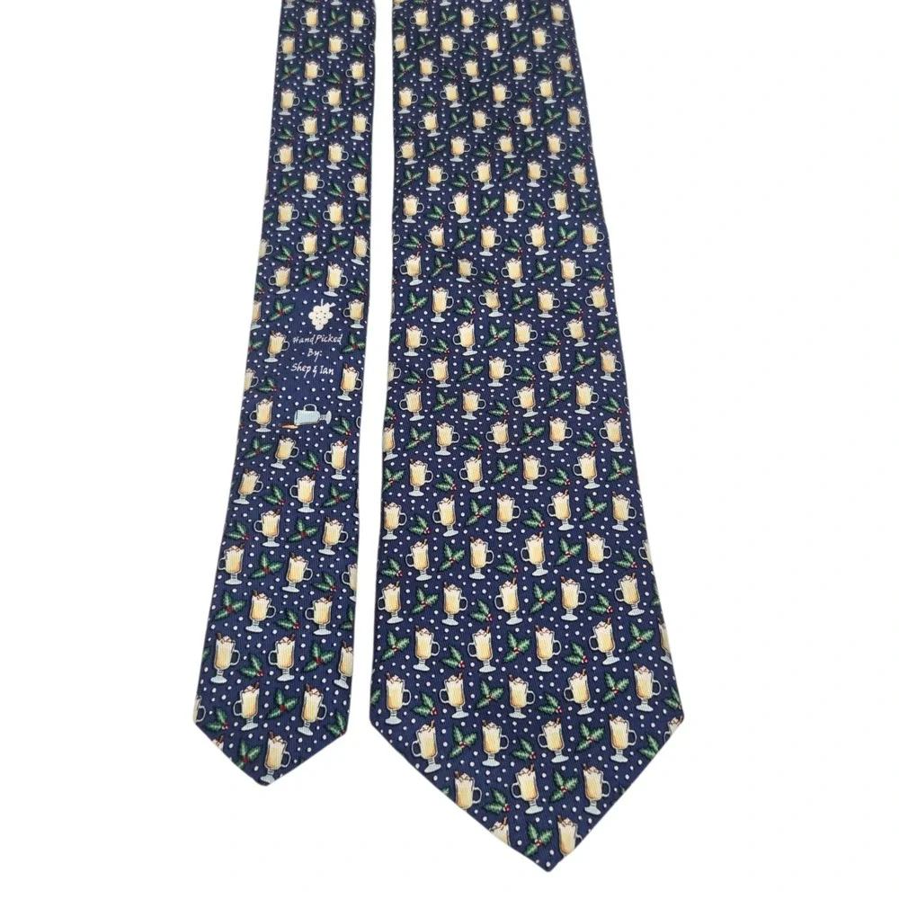 Vineyard‎ Vines Tie Holiday Eggnog Party Drinks Holly Christmas USA Holiday Blue